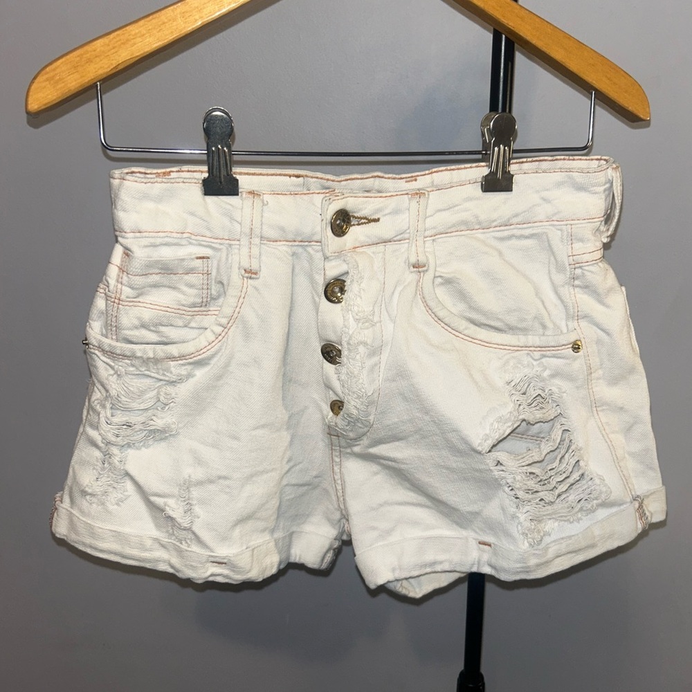Trendy White Distressed Jean Shorts for Women